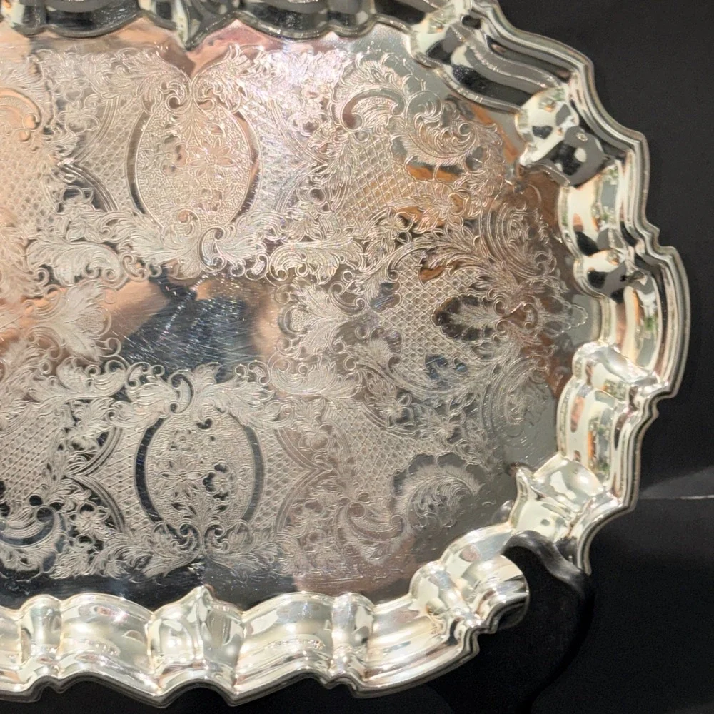 Vtg 1978 LEONARD Silver Plated Chippendale Tray 14